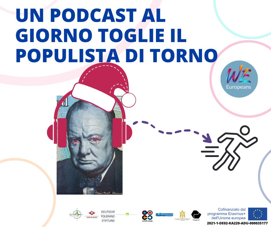 podcast contro il populismo con Churchill in copertina